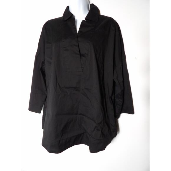 Chicos Sz 1 Medium 8/10 Top Tunic Blouse Shirt Black Pullover Collared Career - Picture 1 of 11